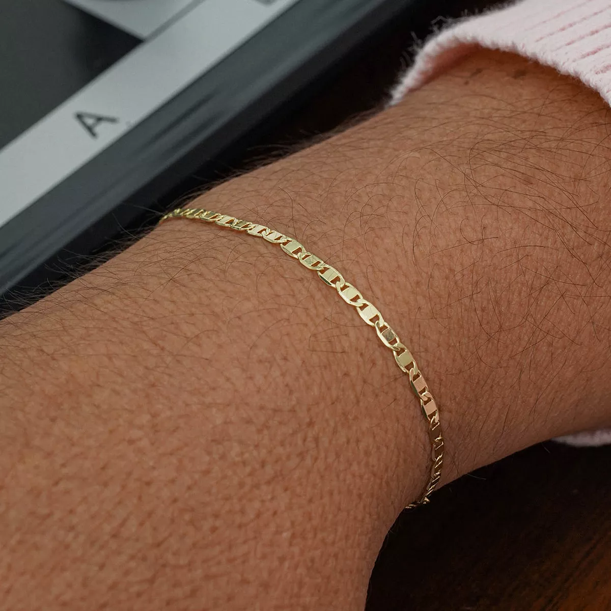 Pulsera Escalera Delgada Plana Lisa 16 Cms + Extensor